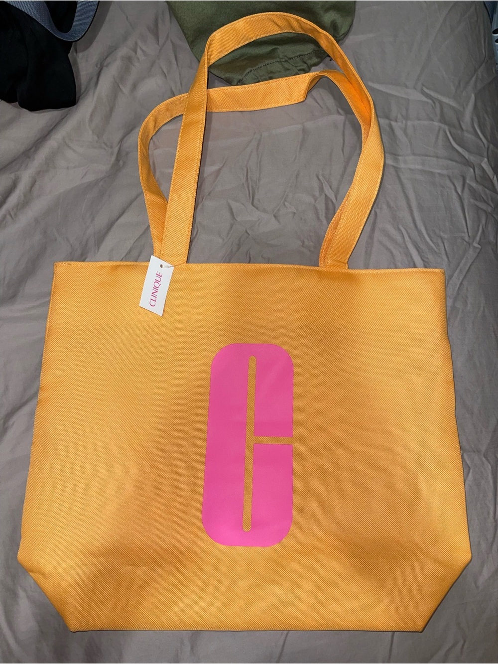 Clinique Bright Yellow Canvas Tote with Pink Logo